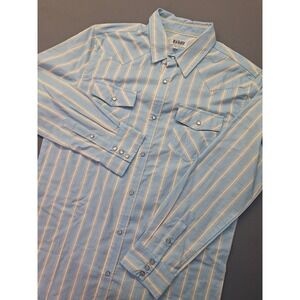 Broken Bandit Western Shirt Mens Large Blue Bold Striped Pearl Snap Rodeo Chore